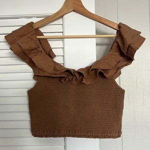 Anthropologie Ruffle Smocked Top Brown, US6